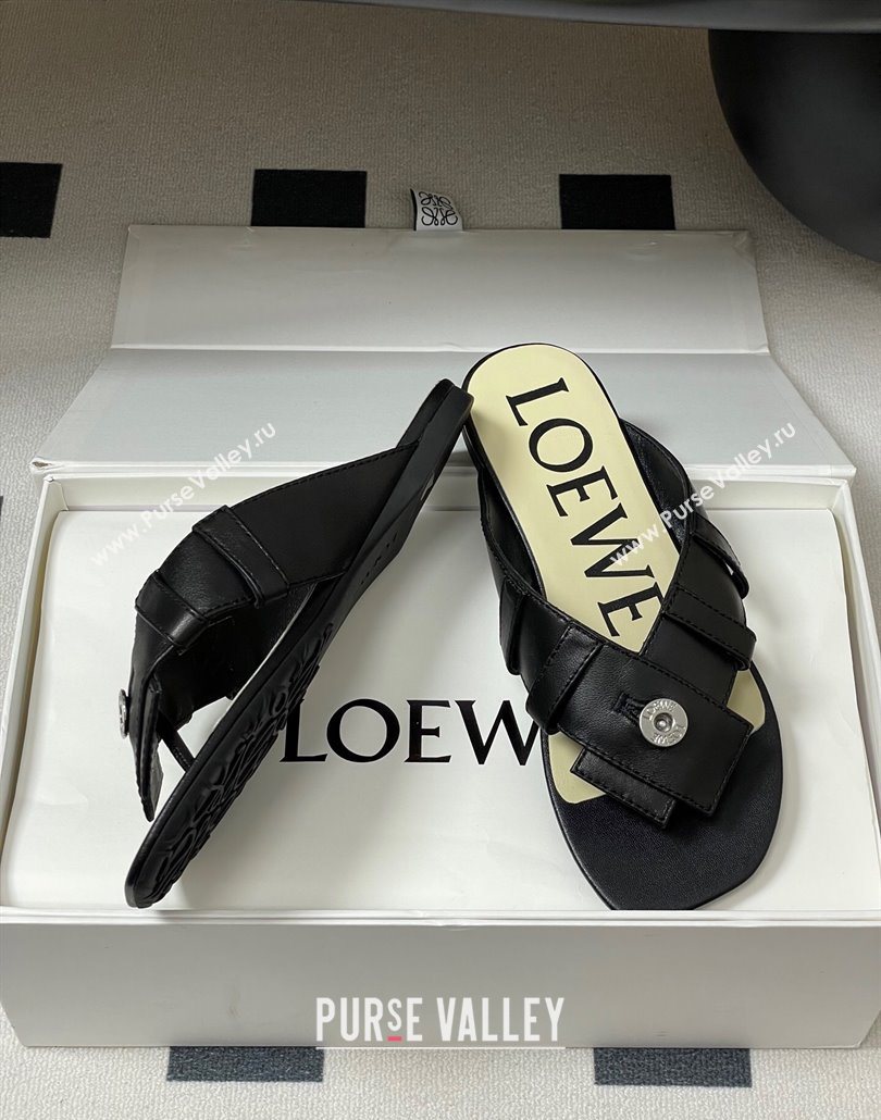 Loewe Toy Panta Toe post thong sandal in lambskin Black 2025 (KL-250605080)