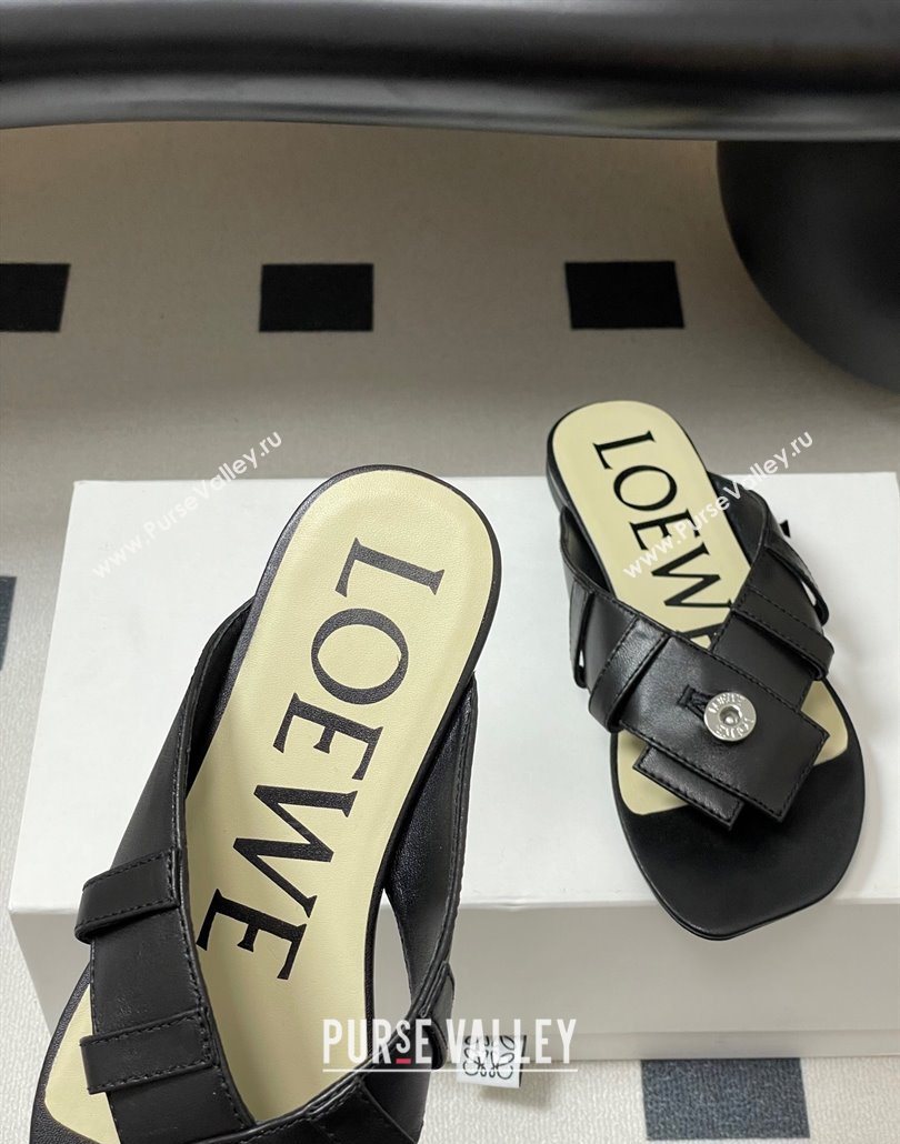 Loewe Toy Panta Toe post thong sandal in lambskin Black 2025 (KL-250605080)