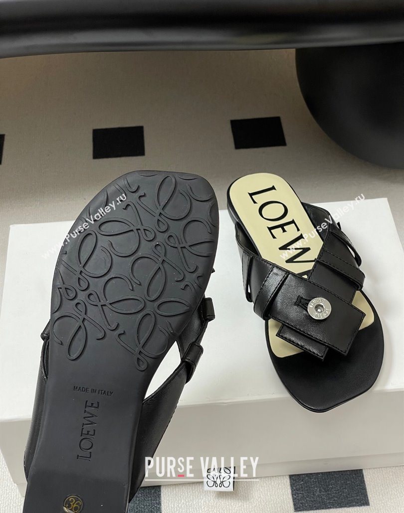 Loewe Toy Panta Toe post thong sandal in lambskin Black 2025 (KL-250605080)