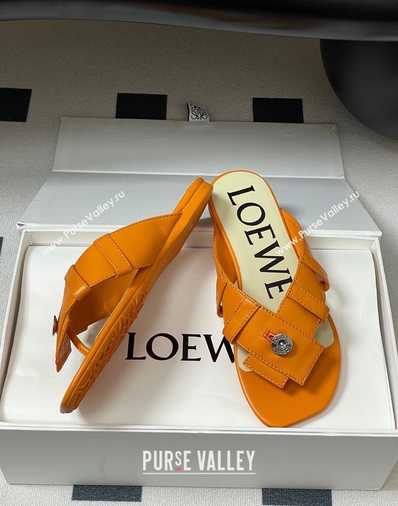 Loewe Toy Panta Toe post thong sandal in lambskin Orange 2025 (KL-250605082)