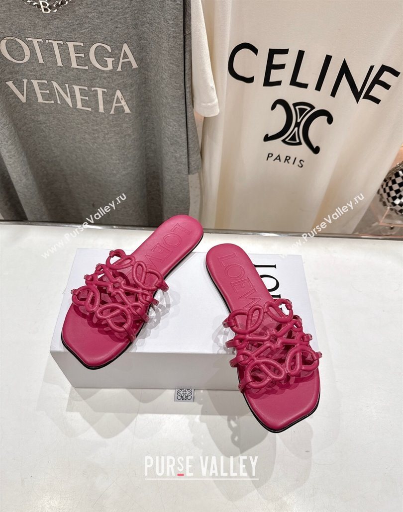 Loewe Petal Anagram flat slides sandal in soft calfskin Fuchsia Pink 2025 (MD-250605092)