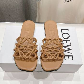 Loewe Petal Anagram flat slides sandal in soft calfskin Light Brown 2025 (MD-250605094)