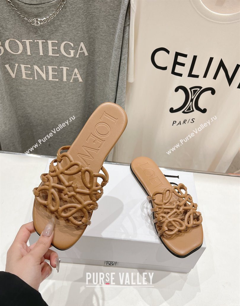 Loewe Petal Anagram flat slides sandal in soft calfskin Light Brown 2025 (MD-250605094)