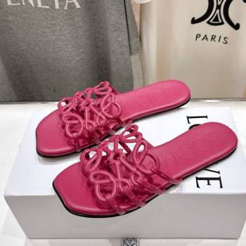 Loewe Petal Anagram flat slides sandal in soft calfskin Fuchsia Pink 2025 (MD-250605092)