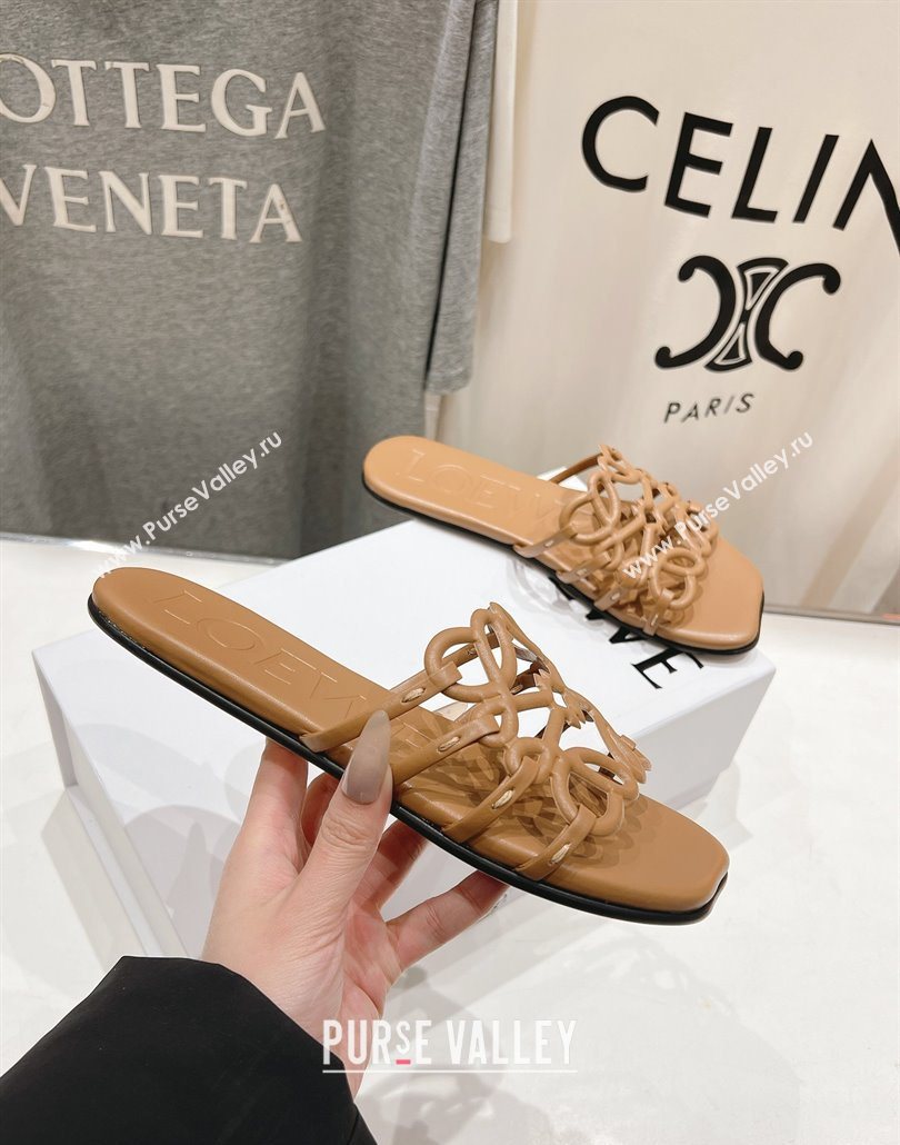 Loewe Petal Anagram flat slides sandal in soft calfskin Light Brown 2025 (MD-250605094)