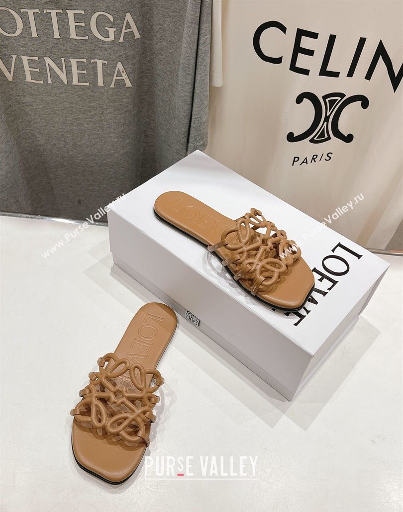 Loewe Petal Anagram flat slides sandal in soft calfskin Light Brown 2025 (MD-250605094)