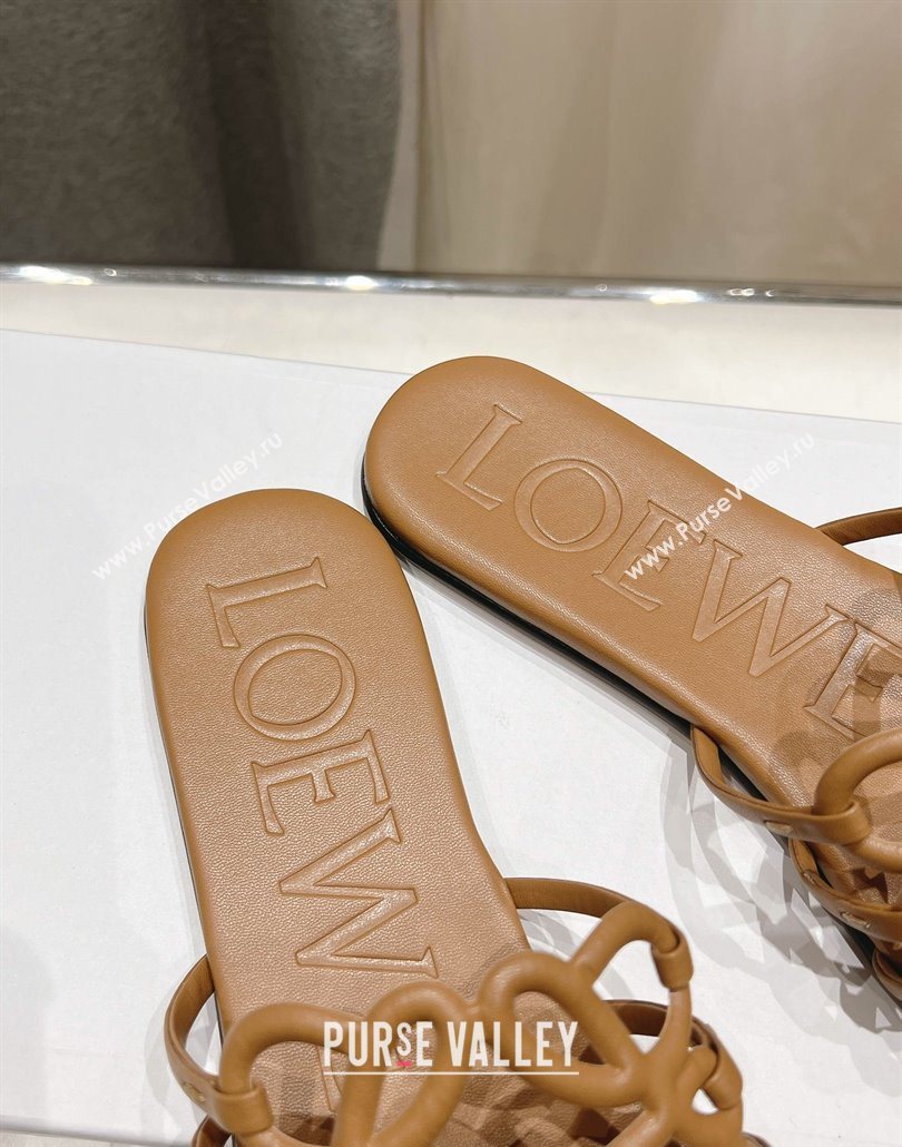 Loewe Petal Anagram flat slides sandal in soft calfskin Light Brown 2025 (MD-250605094)