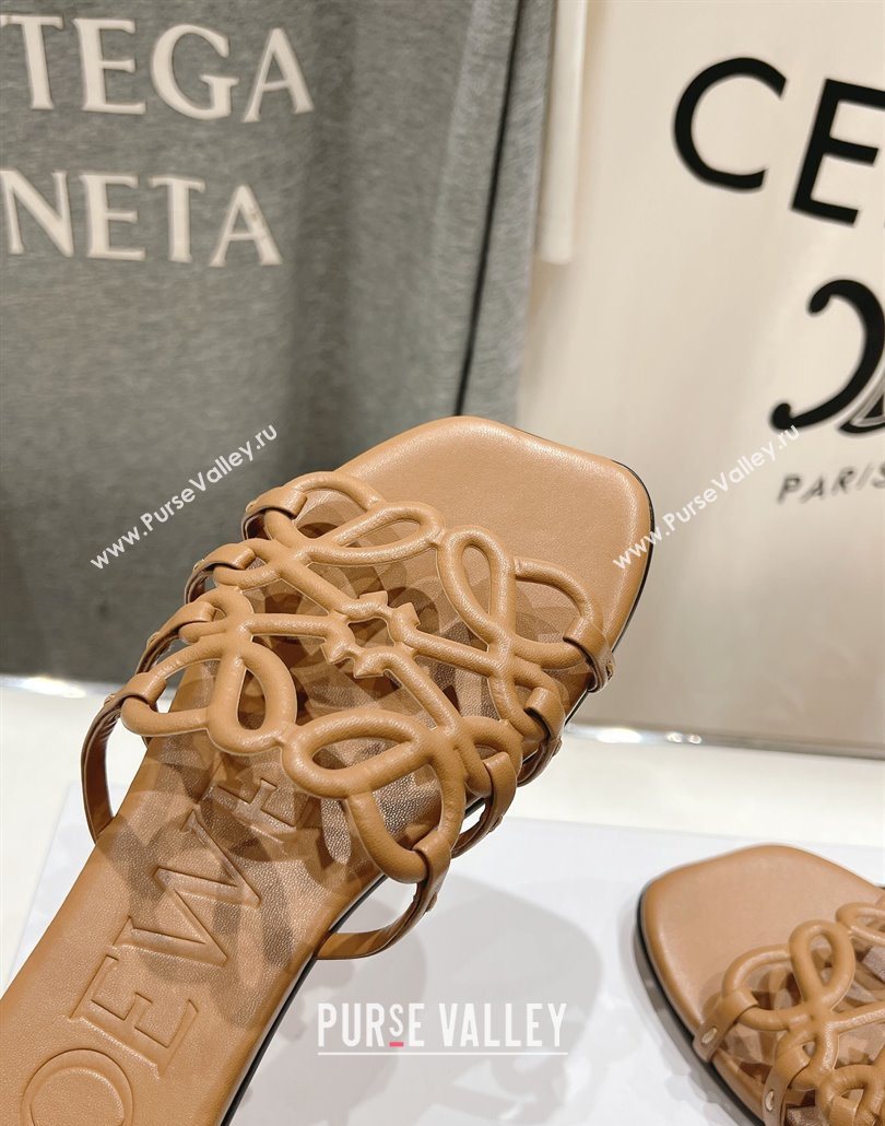 Loewe Petal Anagram flat slides sandal in soft calfskin Light Brown 2025 (MD-250605094)