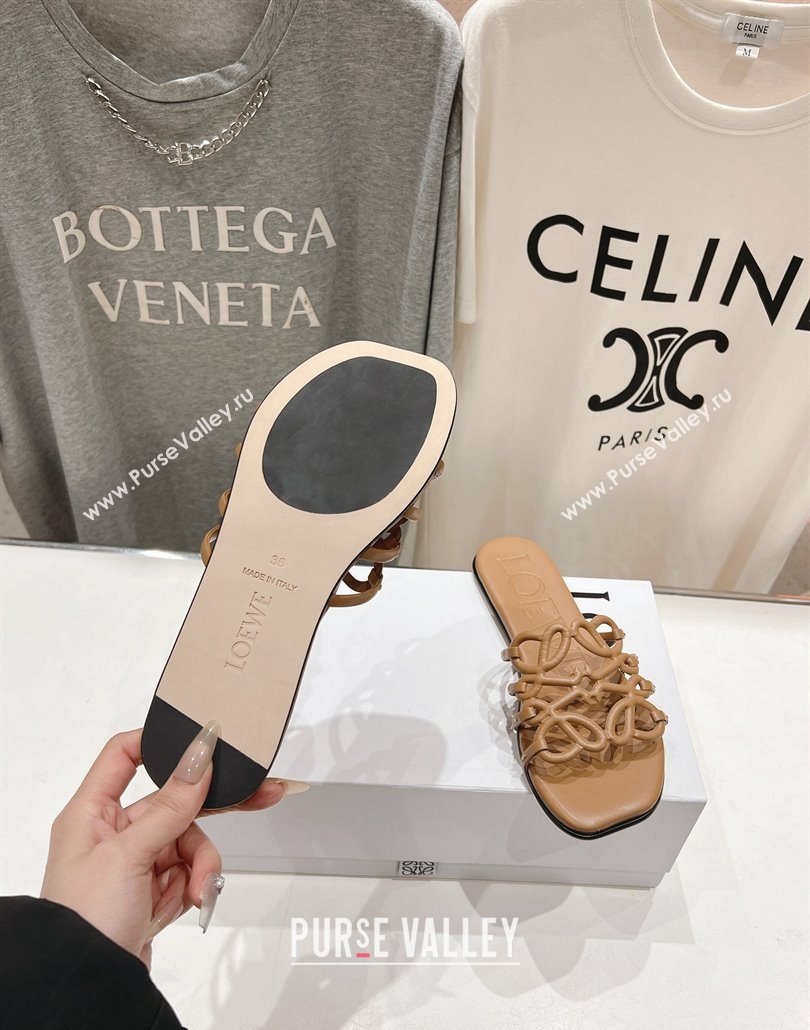 Loewe Petal Anagram flat slides sandal in soft calfskin Light Brown 2025 (MD-250605094)