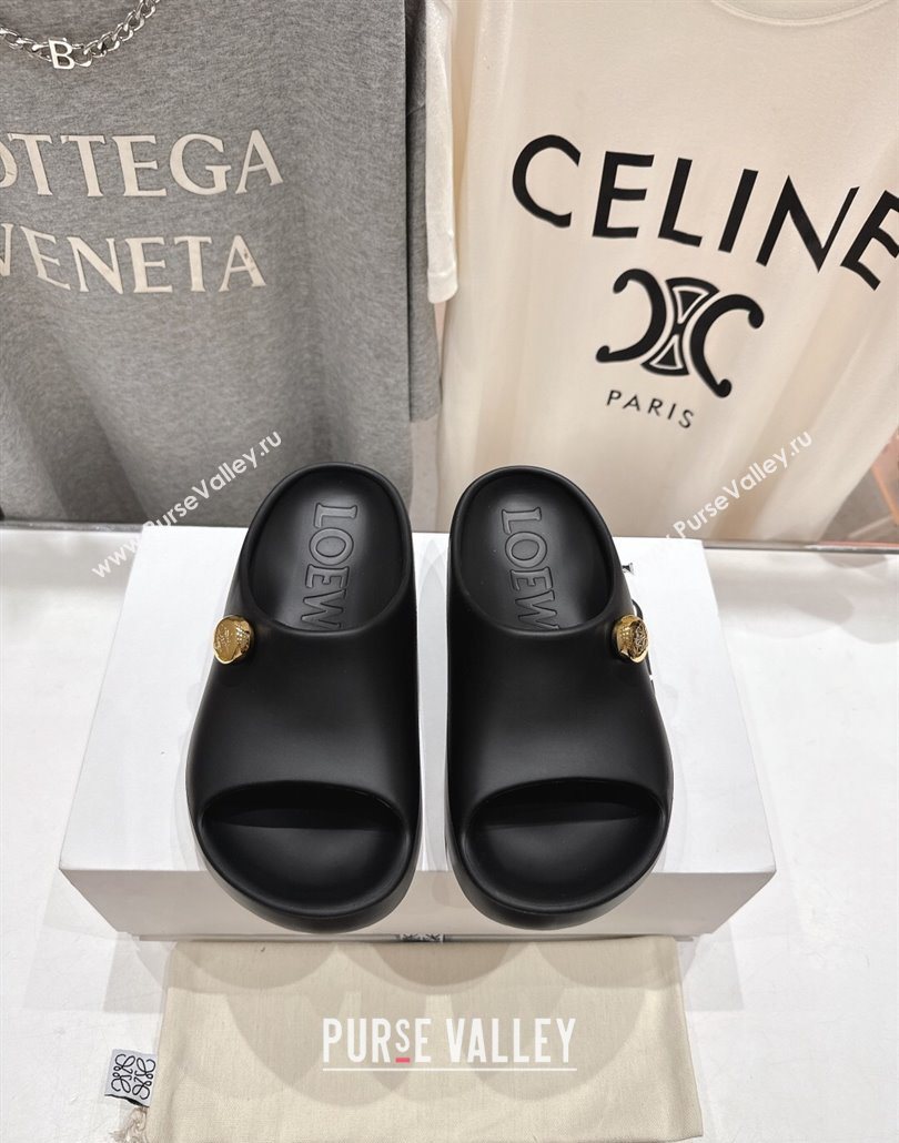 Loewe Foam Rubber Pebble slides sandal Black 2025 (MD-250605103)