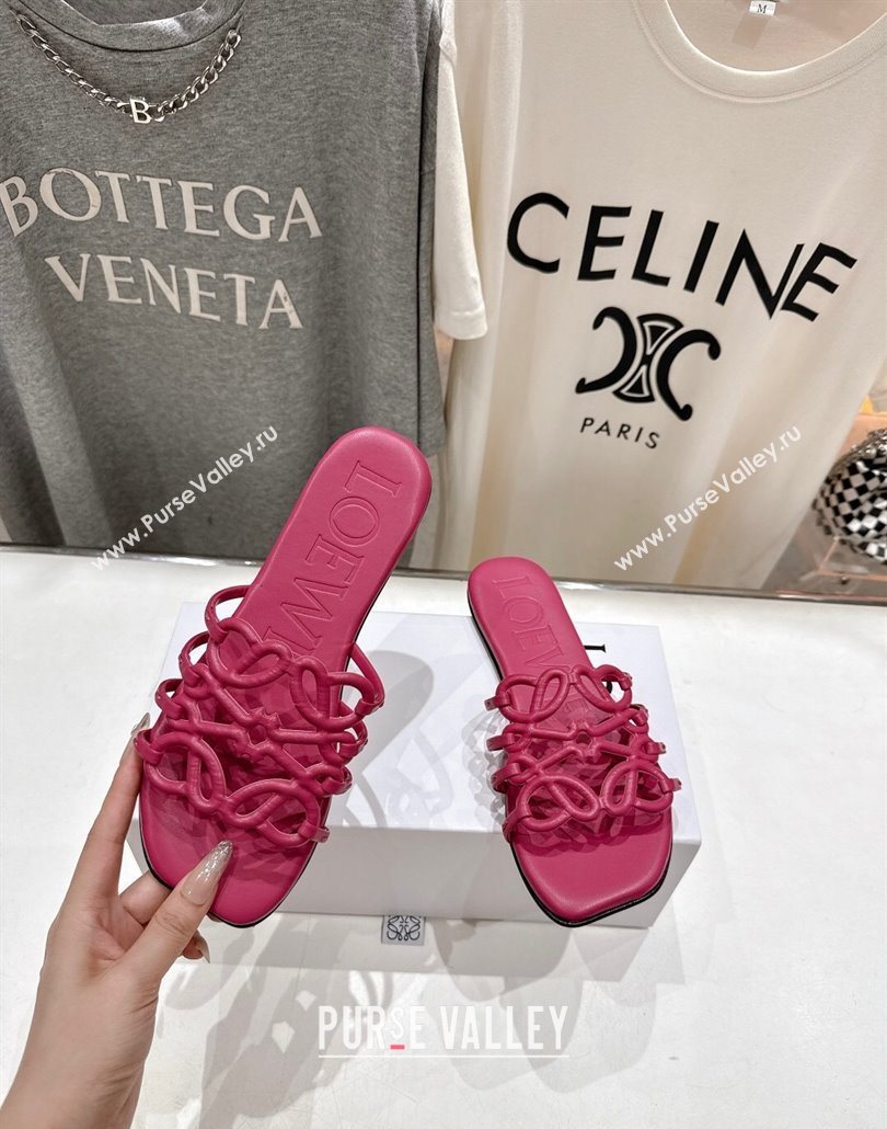 Loewe Petal Anagram flat slides sandal in soft calfskin Fuchsia Pink 2025 (MD-250605092)