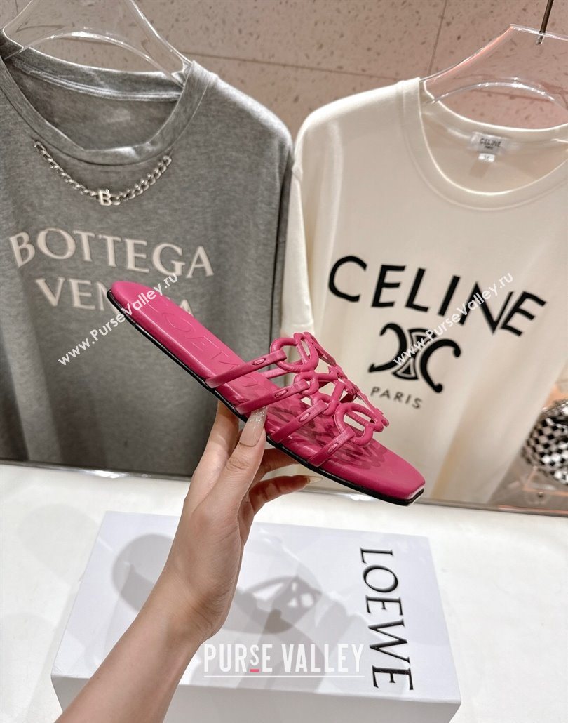 Loewe Petal Anagram flat slides sandal in soft calfskin Fuchsia Pink 2025 (MD-250605092)