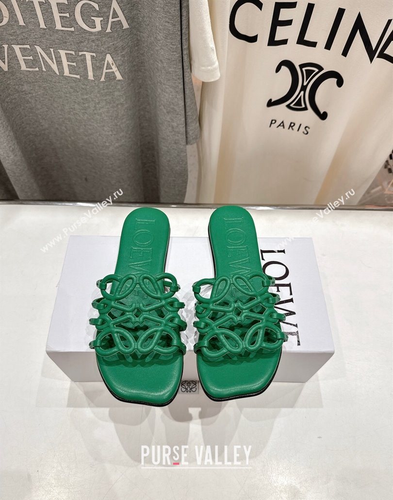 Loewe Petal Anagram flat slides sandal in soft calfskin Green2 2025 (MD-250605095)