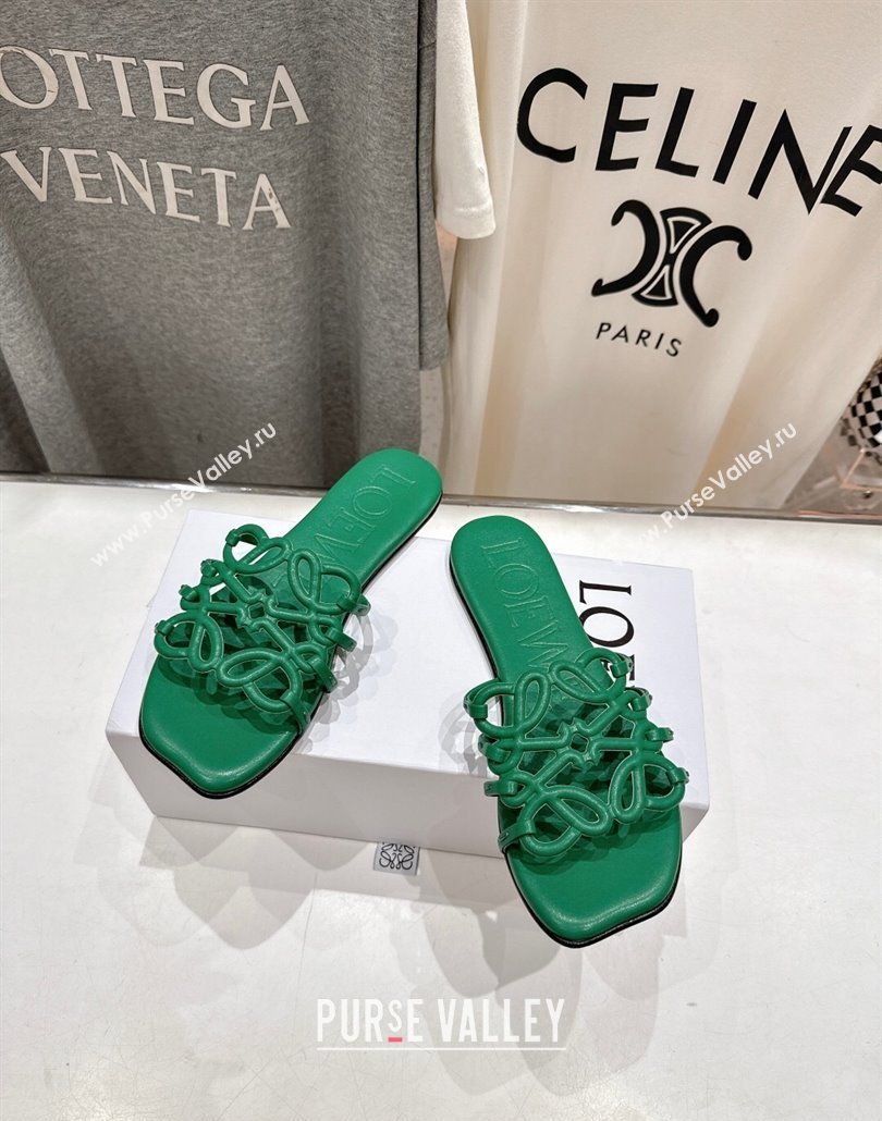 Loewe Petal Anagram flat slides sandal in soft calfskin Green2 2025 (MD-250605095)