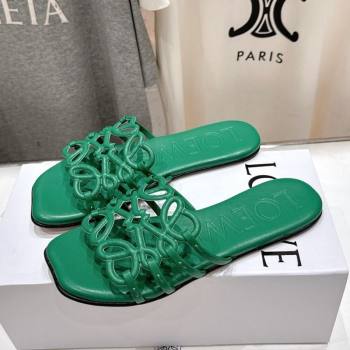 Loewe Petal Anagram flat slides sandal in soft calfskin Green2 2025 (MD-250605095)