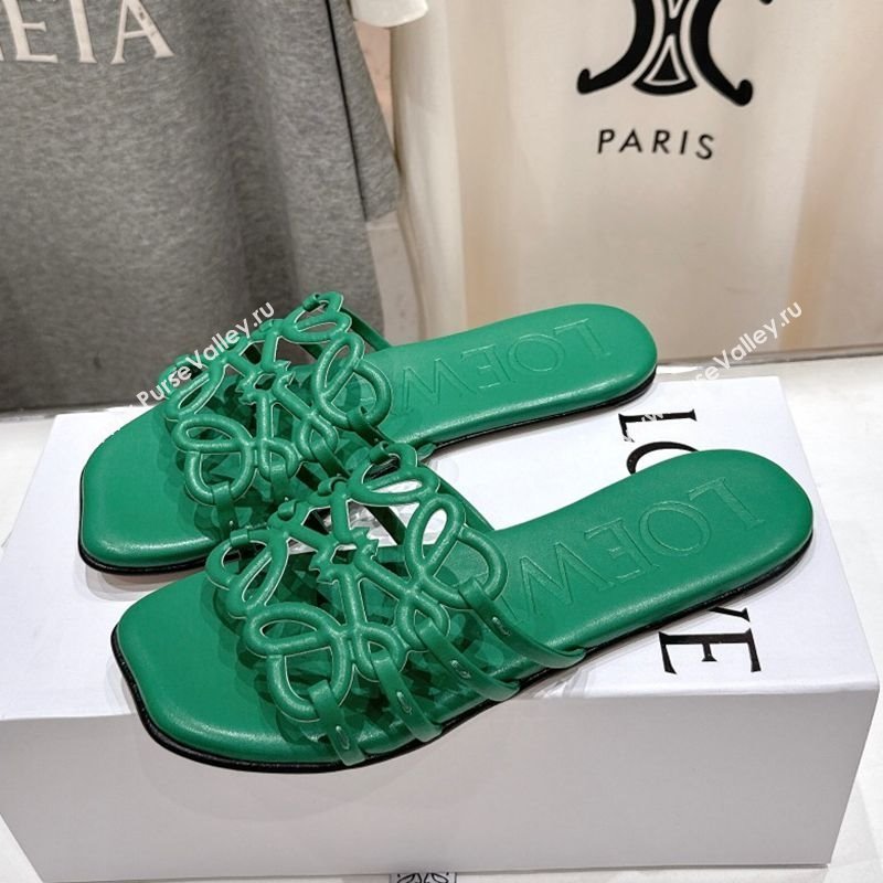 Loewe Petal Anagram flat slides sandal in soft calfskin Green2 2025 (MD-250605095)