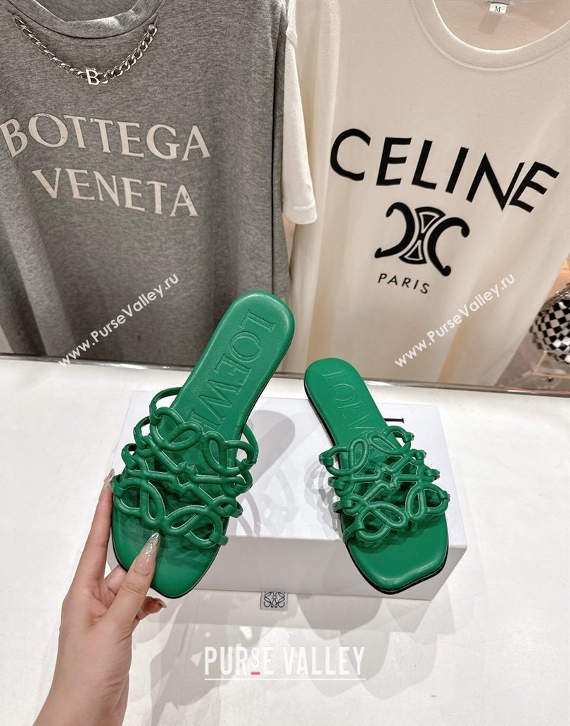 Loewe Petal Anagram flat slides sandal in soft calfskin Green2 2025 (MD-250605095)