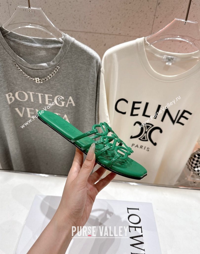 Loewe Petal Anagram flat slides sandal in soft calfskin Green2 2025 (MD-250605095)