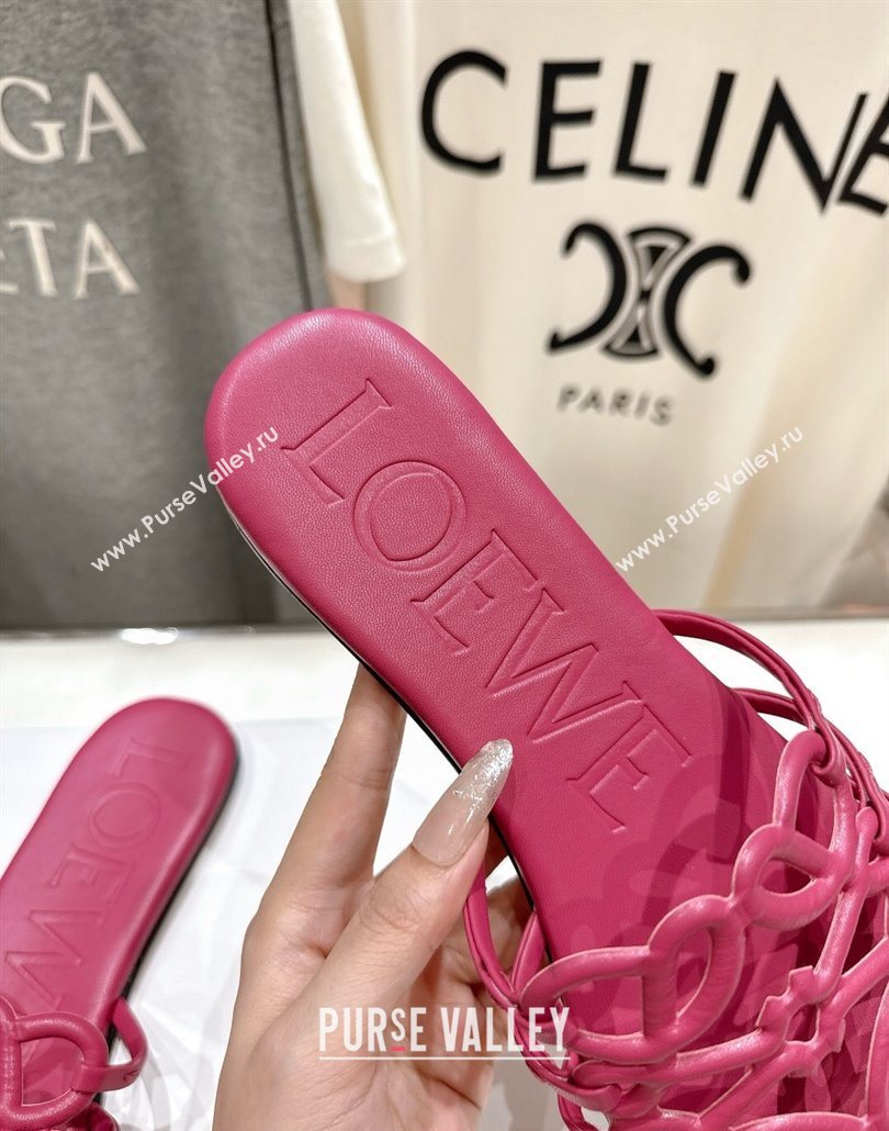 Loewe Petal Anagram flat slides sandal in soft calfskin Fuchsia Pink 2025 (MD-250605092)