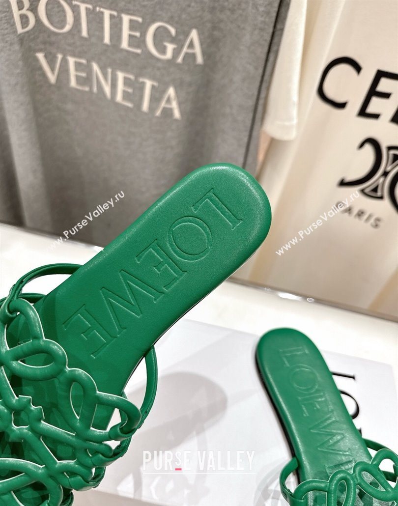 Loewe Petal Anagram flat slides sandal in soft calfskin Green2 2025 (MD-250605095)