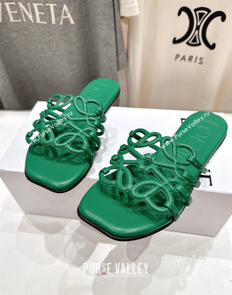 Loewe Petal Anagram flat slides sandal in soft calfskin Green2 2025 (MD-250605095)