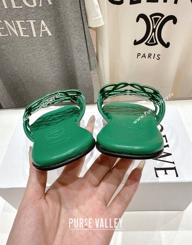Loewe Petal Anagram flat slides sandal in soft calfskin Green2 2025 (MD-250605095)
