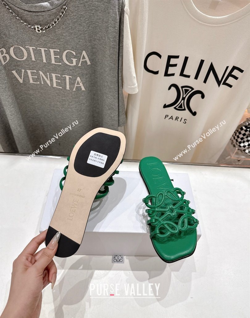Loewe Petal Anagram flat slides sandal in soft calfskin Green2 2025 (MD-250605095)