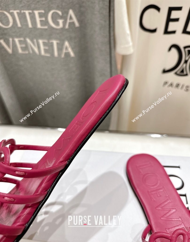 Loewe Petal Anagram flat slides sandal in soft calfskin Fuchsia Pink 2025 (MD-250605092)