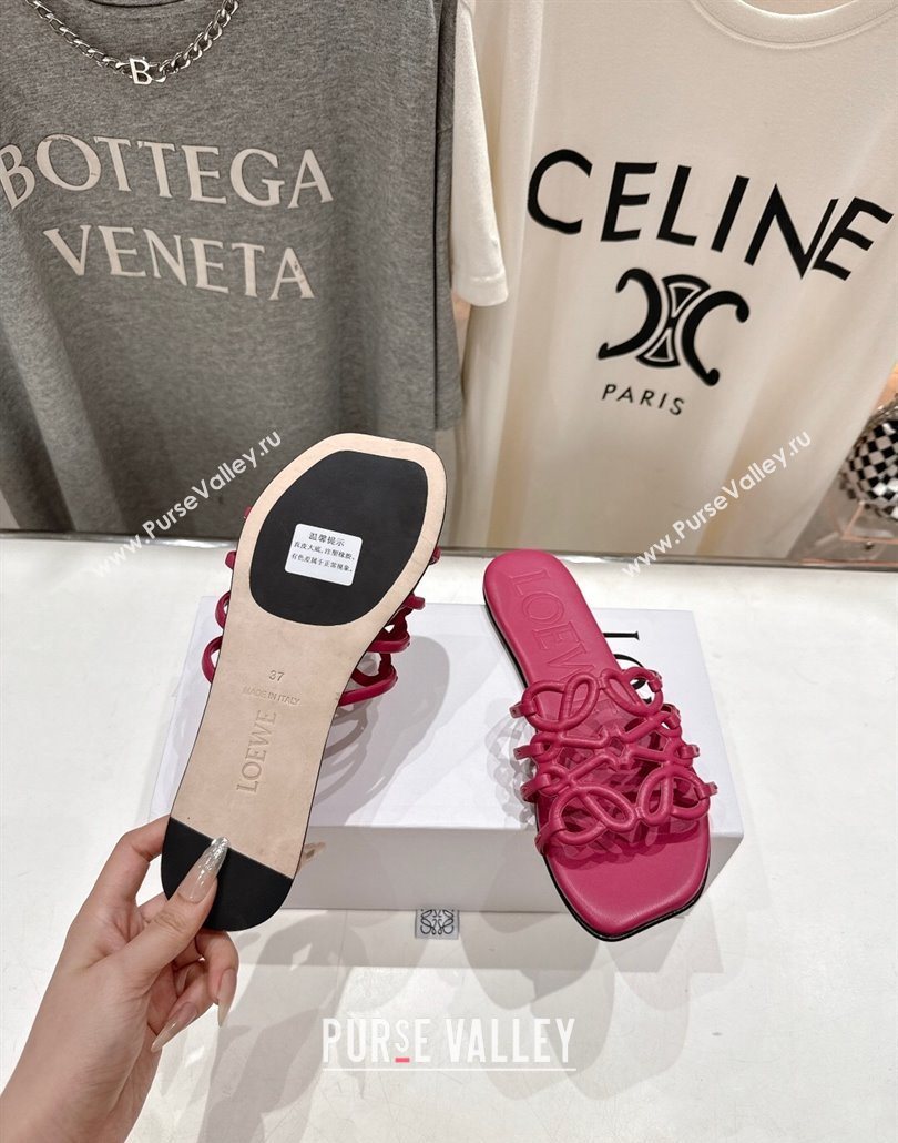 Loewe Petal Anagram flat slides sandal in soft calfskin Fuchsia Pink 2025 (MD-250605092)