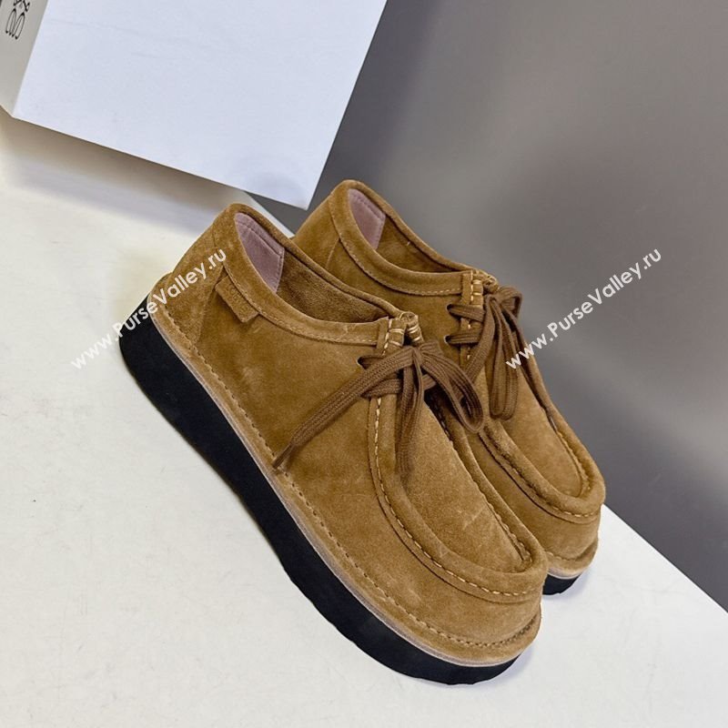 Loewe Faro Lace-up Shoes in Suede Dark Beige 2025 0823 (MD-250823078)