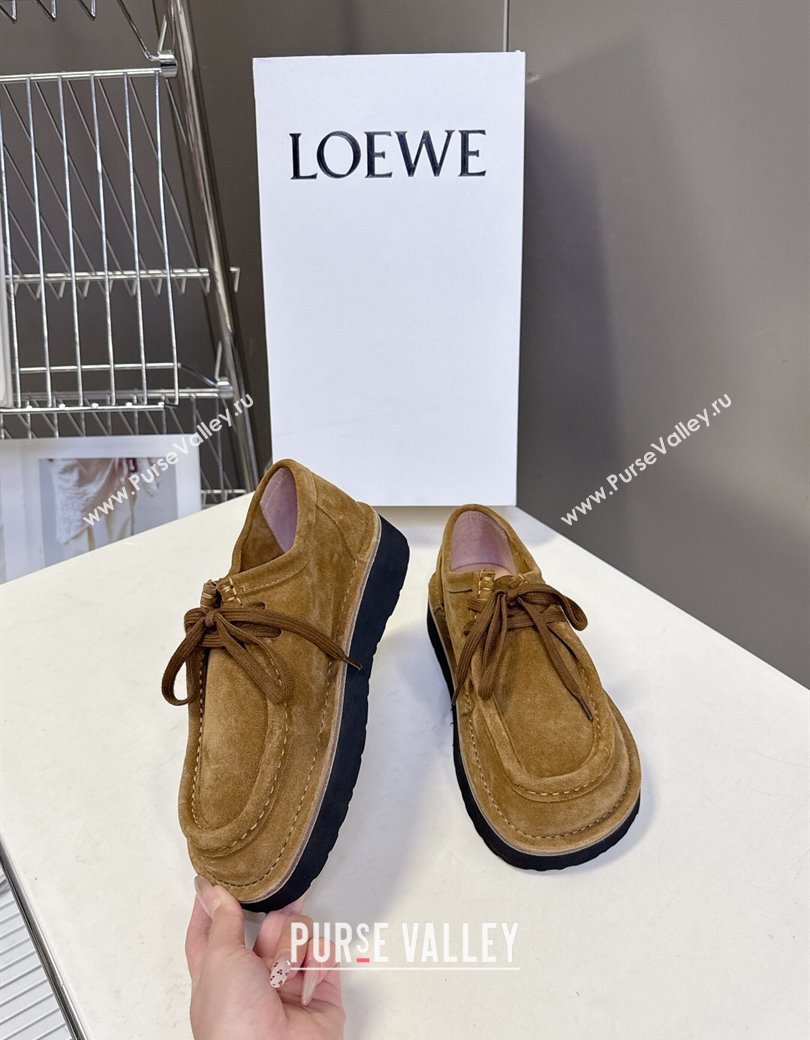 Loewe Faro Lace-up Shoes in Suede Dark Beige 2025 0823 (MD-250823078)