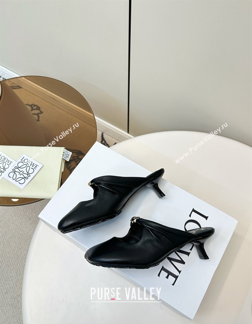 Loewe Pebble Soft heel mule 4.5cm in nappa lambskin Black 2025 (HQG-250823083)