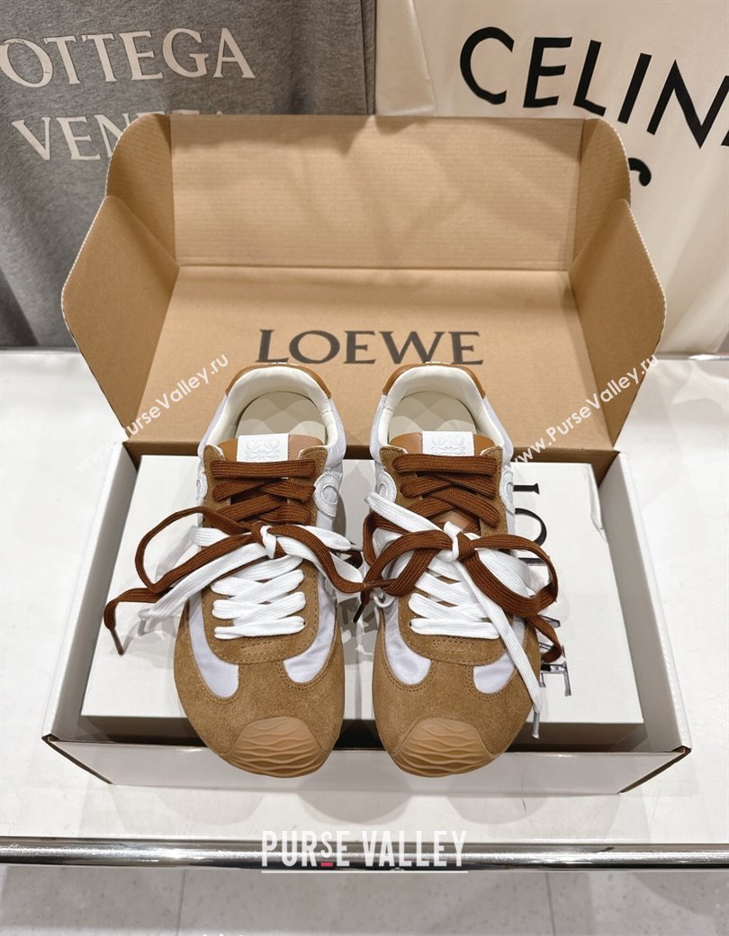 Loewe Ballet Runner 2.0 Sneakers in nylon and suede White/Brown 2025 0823 (MD-250823088)