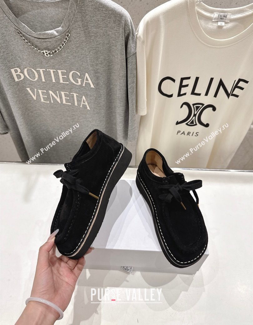 Loewe Faro Lace-up Shoes in Suede Black 2025 0823 (MD-250823076)