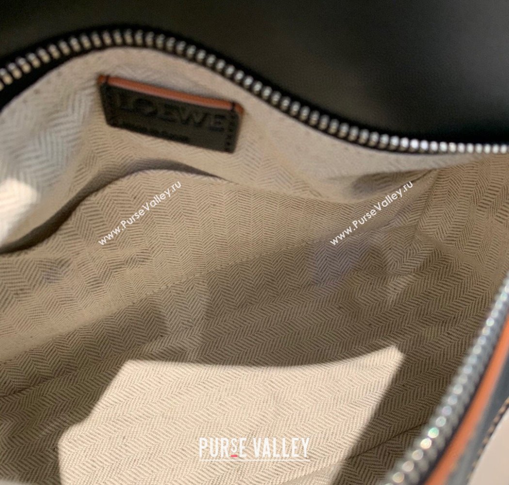 Loewe Small Puzzle bag in nappa calfskin leather with woven handle Black/White 2025 0925 (YS-250925021)