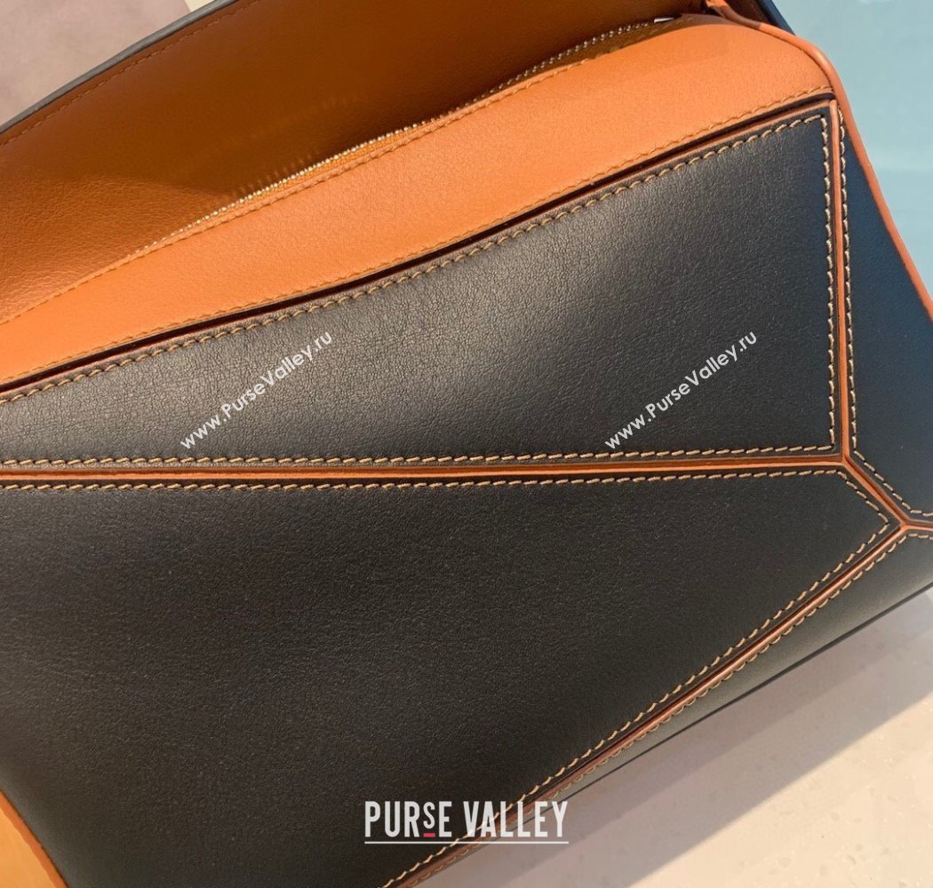 Loewe Small Puzzle bag in nappa calfskin leather with woven handle Black/Brown 2025 0925 (YS-250925022)