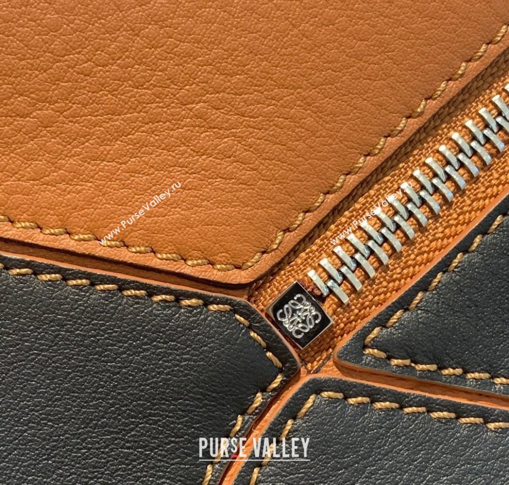 Loewe Small Puzzle bag in nappa calfskin leather with woven handle Black/Brown 2025 0925 (YS-250925022)