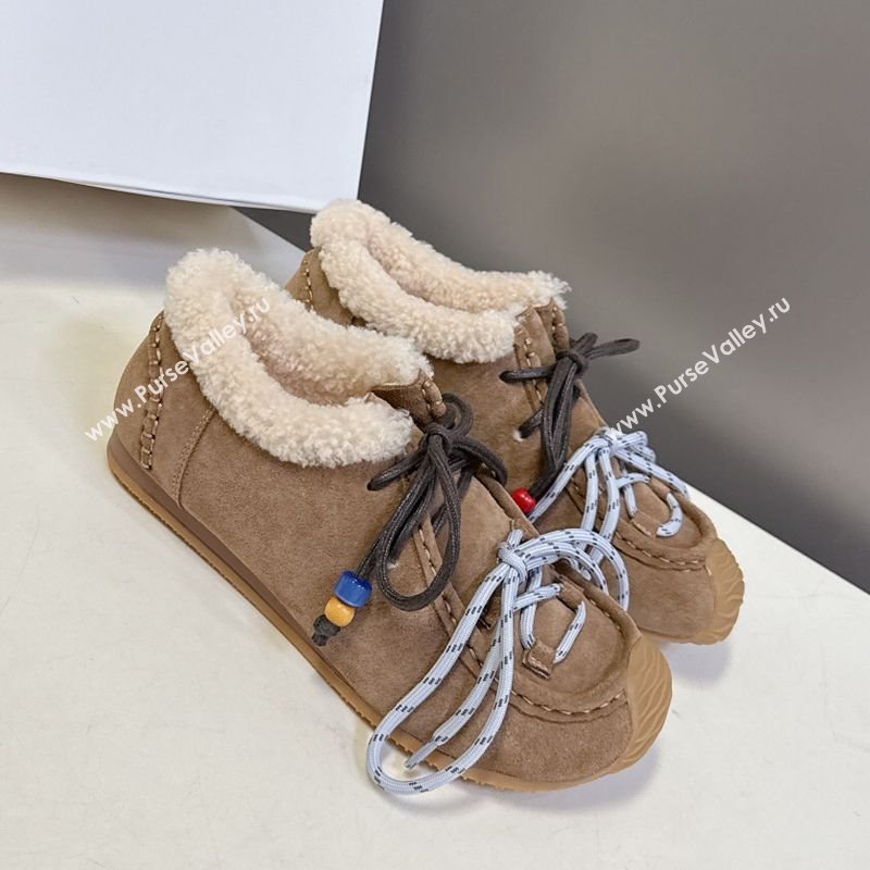 Loewe High top Sneakers in Suede and Wool Light Brown 2025 LW103001 (MD-251030040)