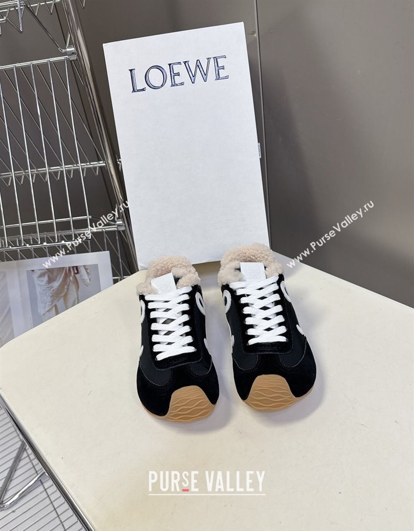 Loewe Ballet Runner 2.0 Sneakers in Suede, Nylon and Shearling Wool Black/White 2025 LW103002 (MD-251030042)