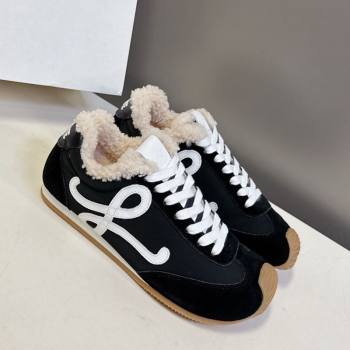 Loewe Ballet Runner 2.0 Sneakers in Suede, Nylon and Shearling Wool Black/White 2025 LW103002 (MD-251030042)