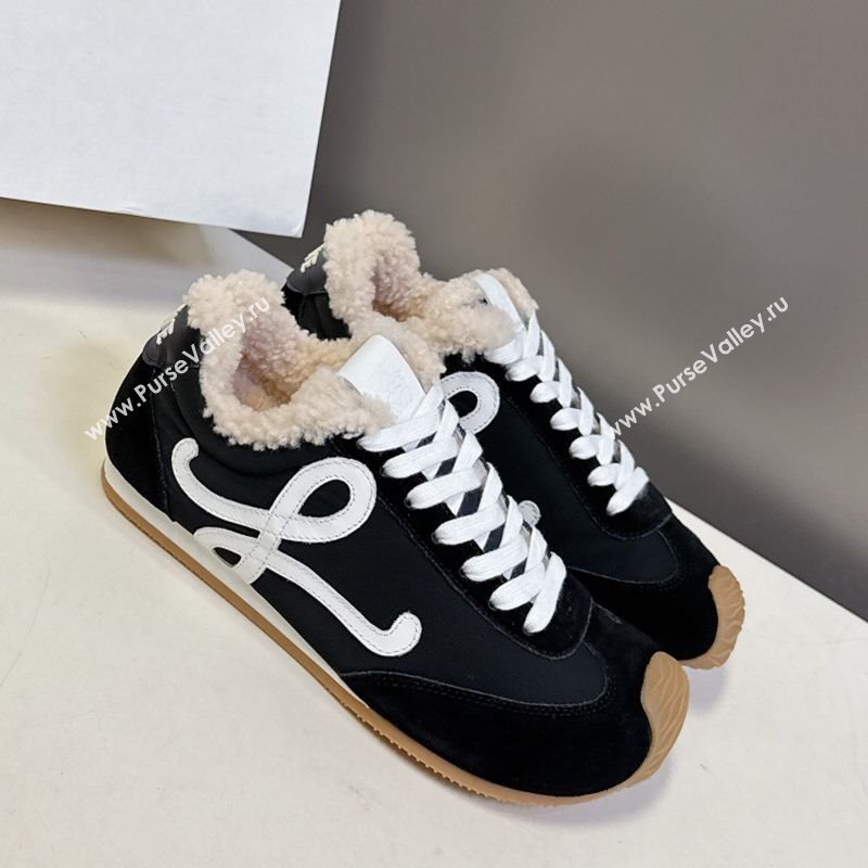 Loewe Ballet Runner 2.0 Sneakers in Suede, Nylon and Shearling Wool Black/White 2025 LW103002 (MD-251030042)