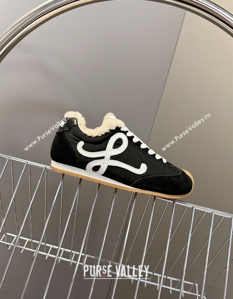 Loewe Ballet Runner 2.0 Sneakers in Suede, Nylon and Shearling Wool Black/White 2025 LW103002 (MD-251030042)