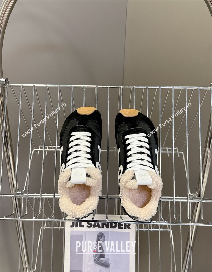 Loewe Ballet Runner 2.0 Sneakers in Suede, Nylon and Shearling Wool Black/White 2025 LW103002 (MD-251030042)