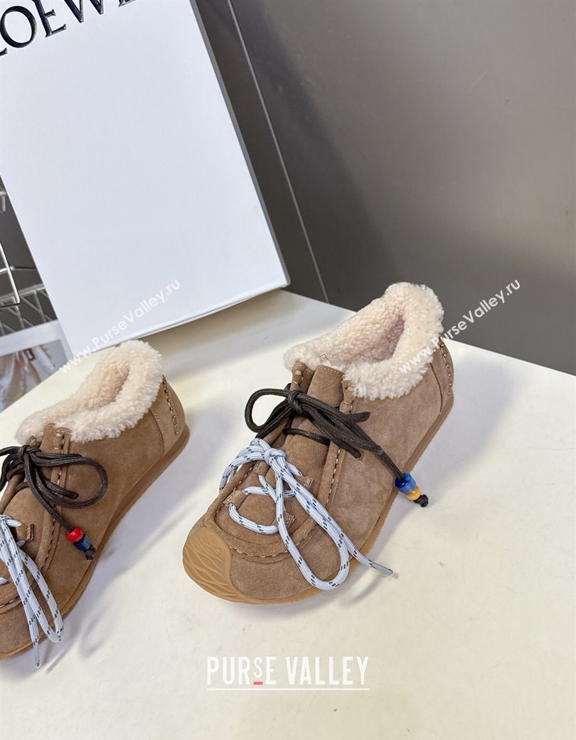 Loewe High top Sneakers in Suede and Wool Light Brown 2025 LW103001 (MD-251030040)