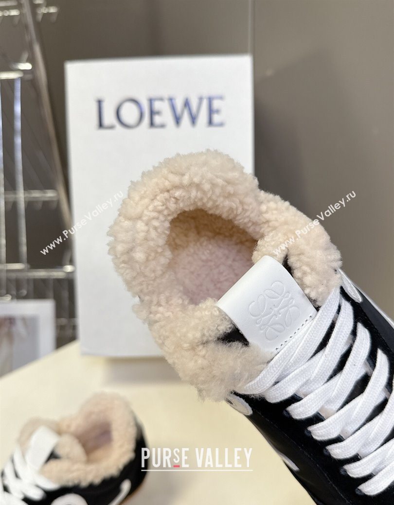 Loewe Ballet Runner 2.0 Sneakers in Suede, Nylon and Shearling Wool Black/White 2025 LW103002 (MD-251030042)