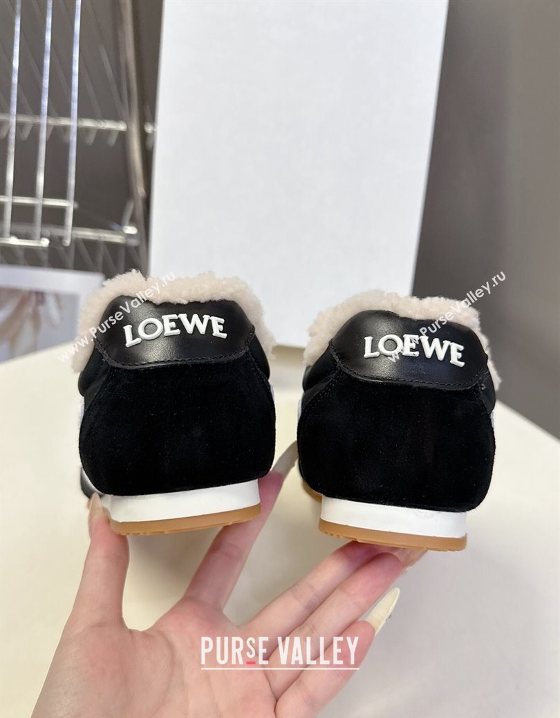 Loewe Ballet Runner 2.0 Sneakers in Suede, Nylon and Shearling Wool Black/White 2025 LW103002 (MD-251030042)