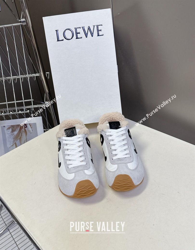 Loewe Ballet Runner 2.0 Sneakers in Suede, Nylon and Shearling Wool White/Grey 2025 LW103002 (MD-251030043)