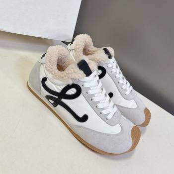 Loewe Ballet Runner 2.0 Sneakers in Suede, Nylon and Shearling Wool White/Grey 2025 LW103002 (MD-251030043)