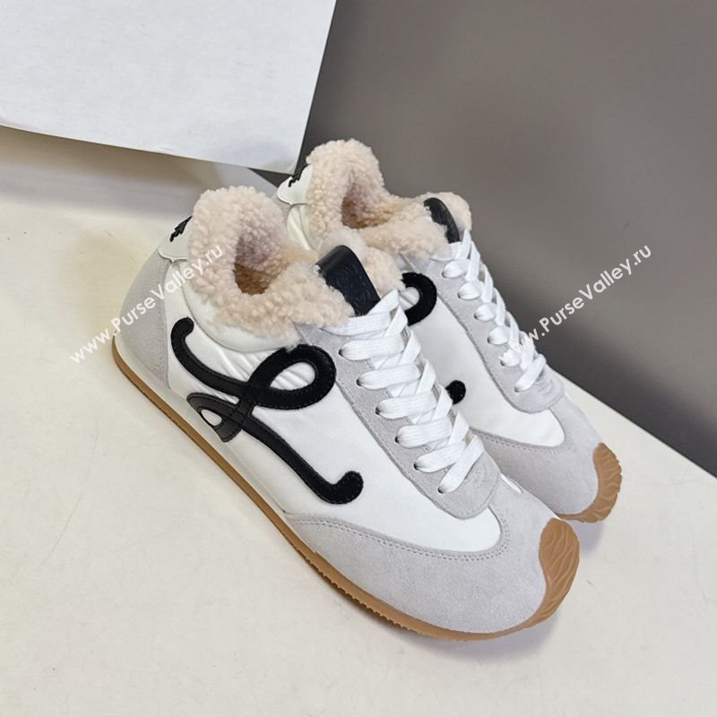 Loewe Ballet Runner 2.0 Sneakers in Suede, Nylon and Shearling Wool White/Grey 2025 LW103002 (MD-251030043)