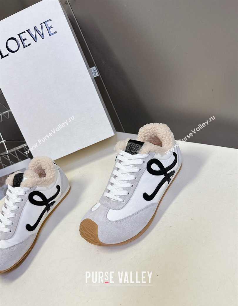 Loewe Ballet Runner 2.0 Sneakers in Suede, Nylon and Shearling Wool White/Grey 2025 LW103002 (MD-251030043)